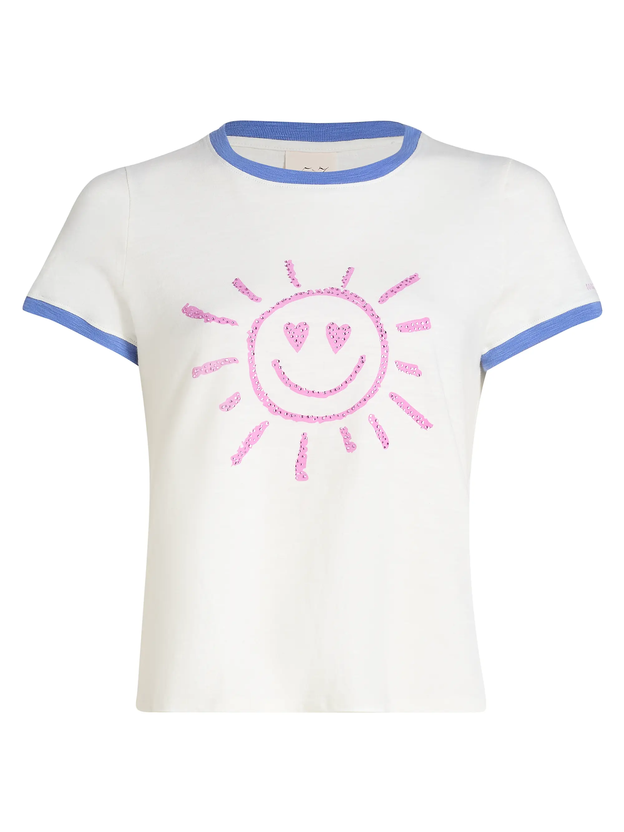 Rhinestone Smiling Sun Shrunken Ringer T-Shirt