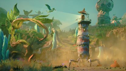 The lighthouse looks at a twisting tree in Keeper