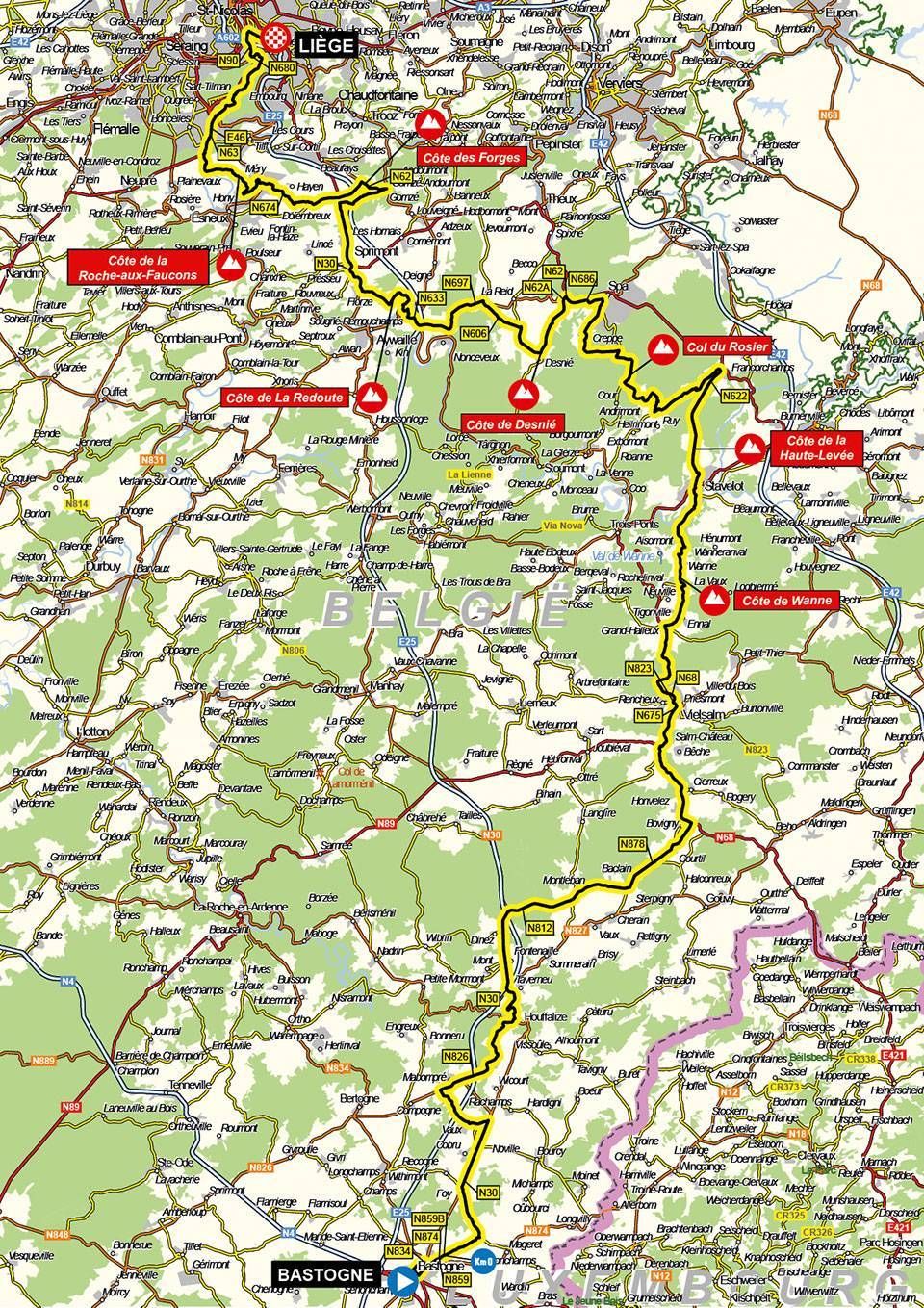Map of 2021 Li&egrave;ge-Bastogne-Li&egrave;ge Femmes