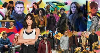 A collage of the stars of Netflix's summer 2023 movies including Chris Hemsworth in Extraction, Gal Gadot in Heart of Stone and Jennifer Lopez in The Mother