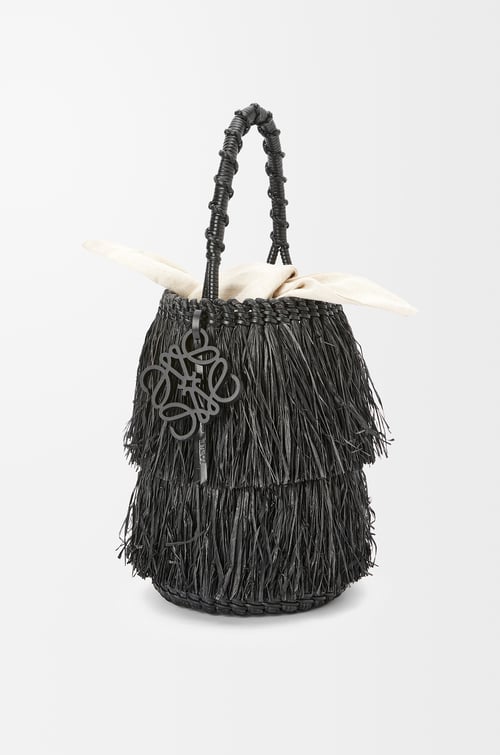 Raffia and calfskin frayed bucket bag