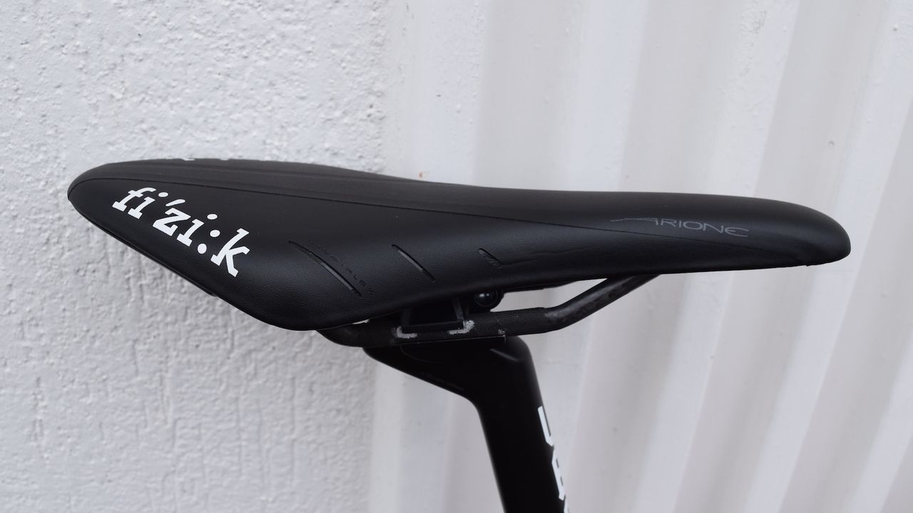 The all black Fizik Arione saddle works well with the BMC Racing colours