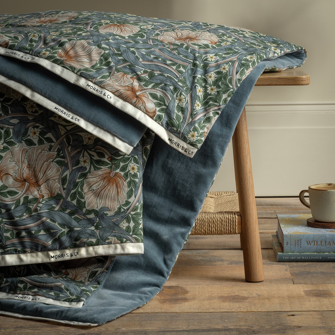 Habitat Morris &amp;amp; Co. Pimpernel Quilted Throw-Blue -200x150cm