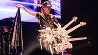American guitarrist Steve Vai performs during a concert as part of the 'Inviolate Tour' at Auditorio Pabellon M on June 23, 2023 in Monterrey, Mexico