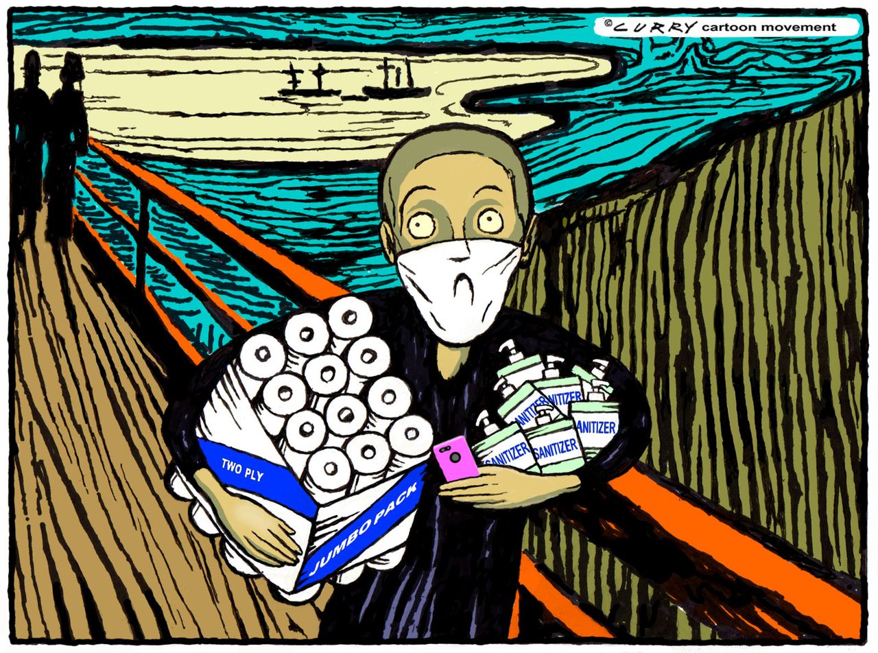 Editorial Cartoon U.S. coronavirus The Scream panic shopping toilet paper