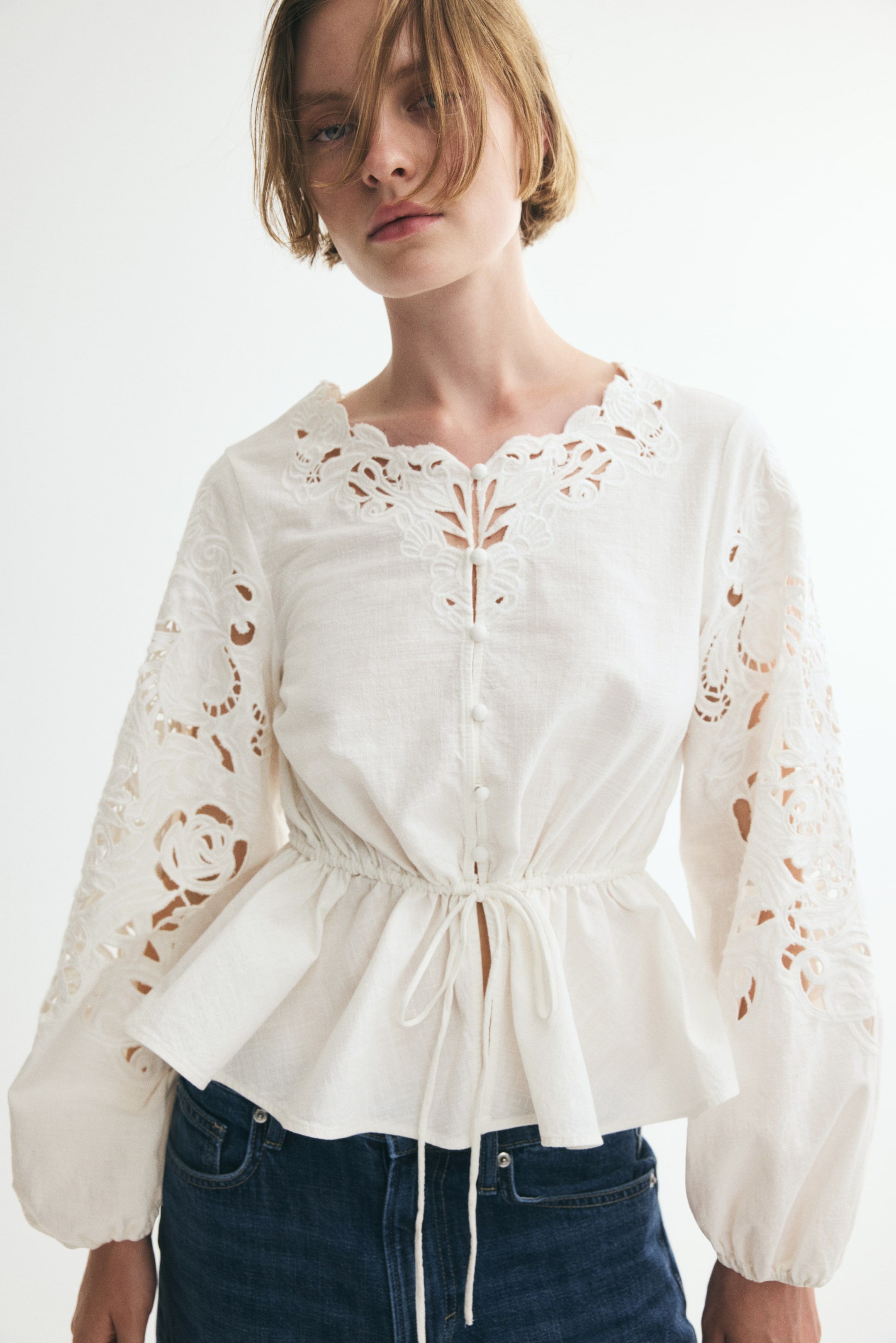 Broderie Anglaise Peplum Blouse