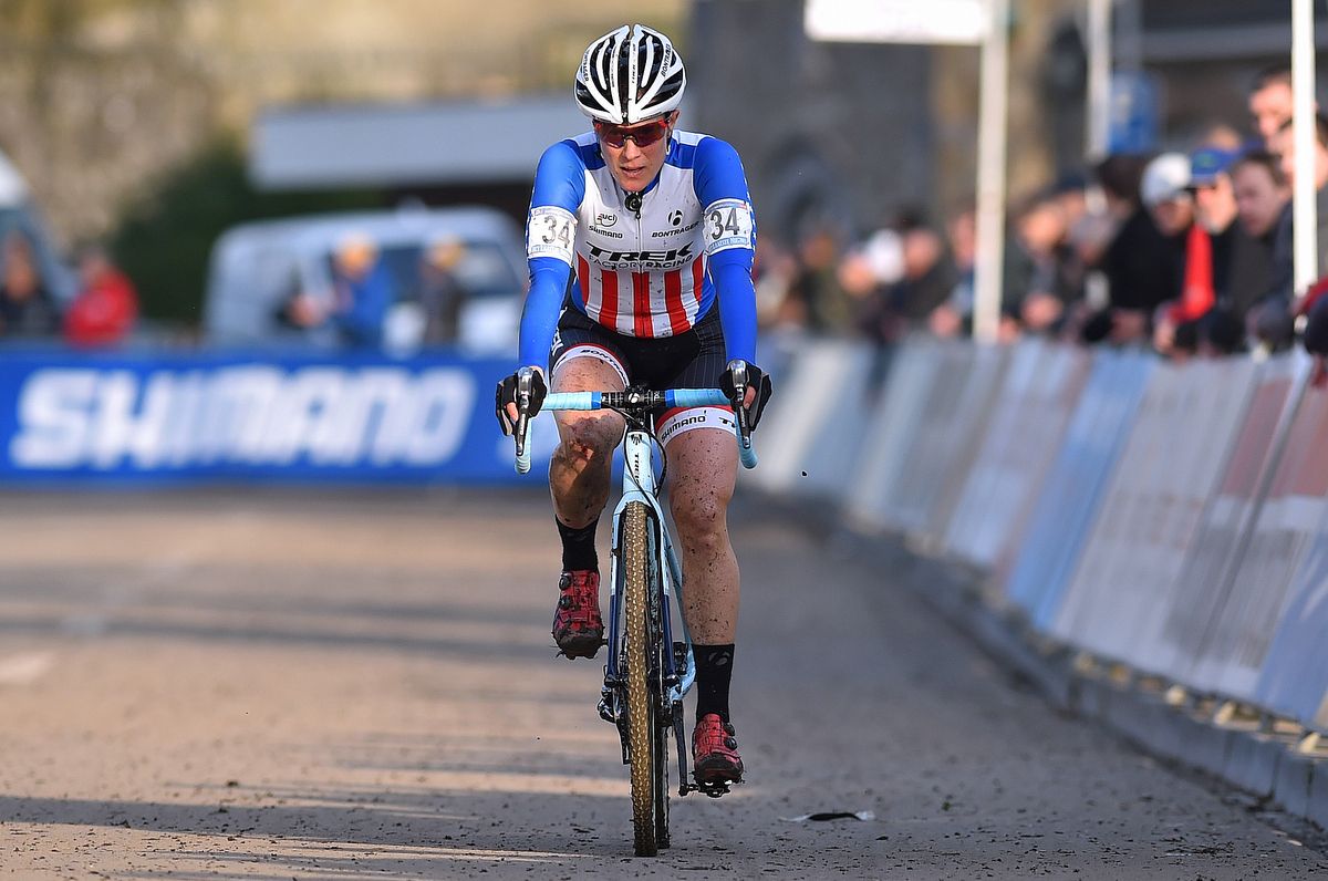 Katherine Compton (USA) rolls across the line in fourth