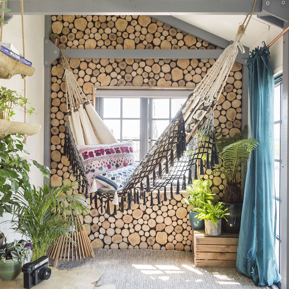 wooden logs storage room