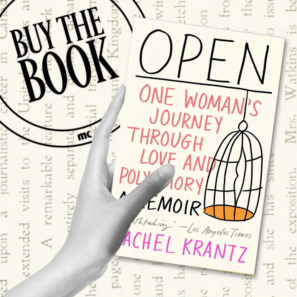 a gif of book covers of books about open marriages and polyamory against the marie claire franchise buy the book logo