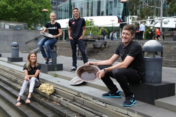 Carlee Taylor (ORICA-AIS), Kimberley Wells (Specialized Securitor), Darren Lapthorne (Drapac) and Luke Durbridge (Orica-GreenEdge) at the national launch