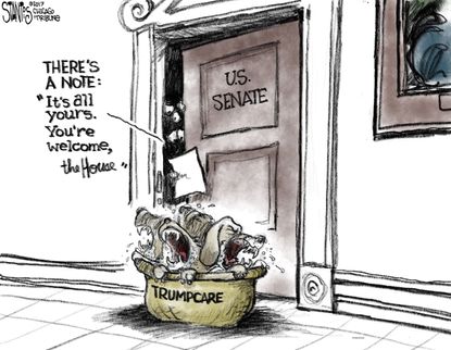 Political Cartoon U.S. Trump Trumpcare AHCA Senate House