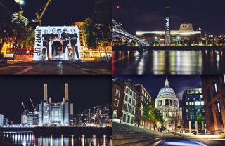London landmarks featuring AC/DC projections