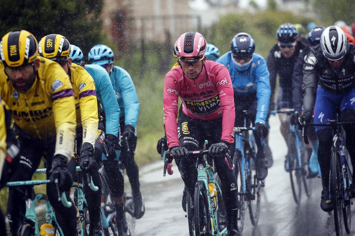 Primoz Roglic (Team Jumbo-Visma) leading the Giro d'Italia on stage 5