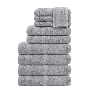 A ten piece gray bath towel set