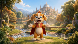 Animated image of a dog in a cape