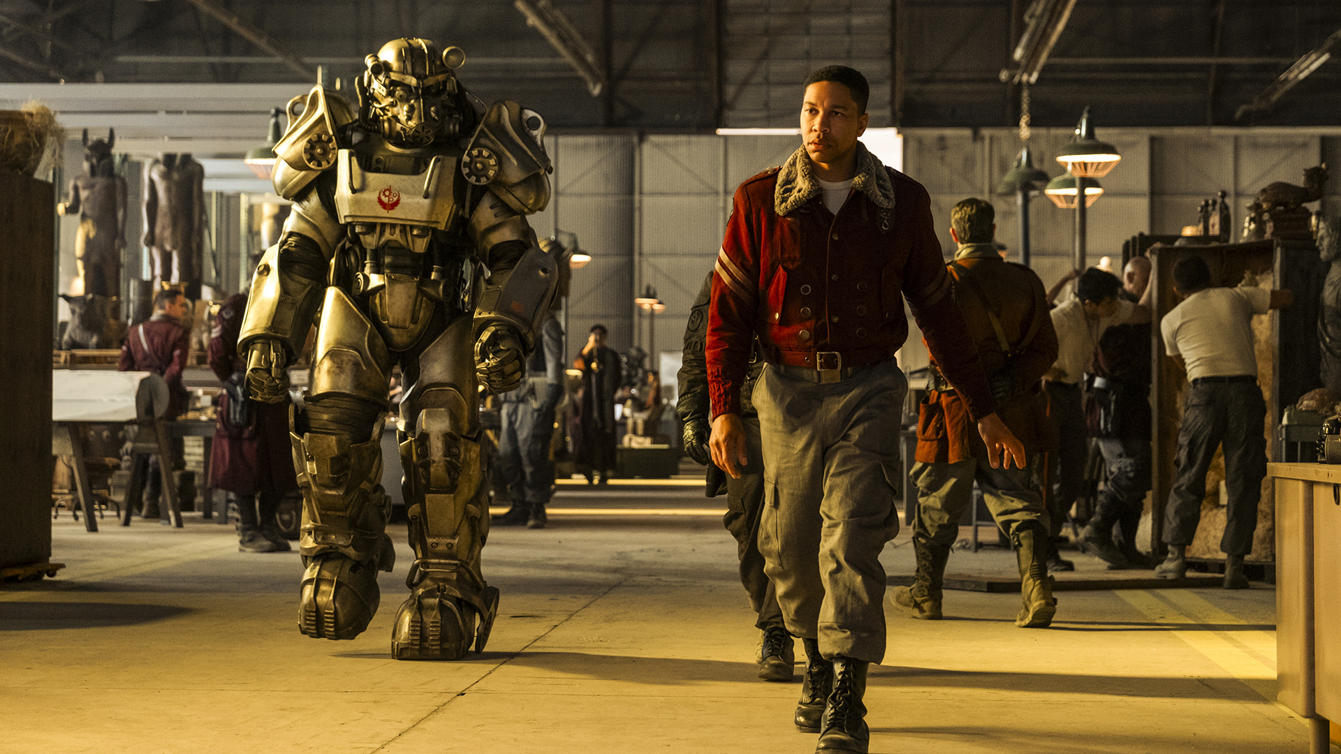 Maximus walking through the Brotherhood of Steel's headquarters in Fallout season 2
