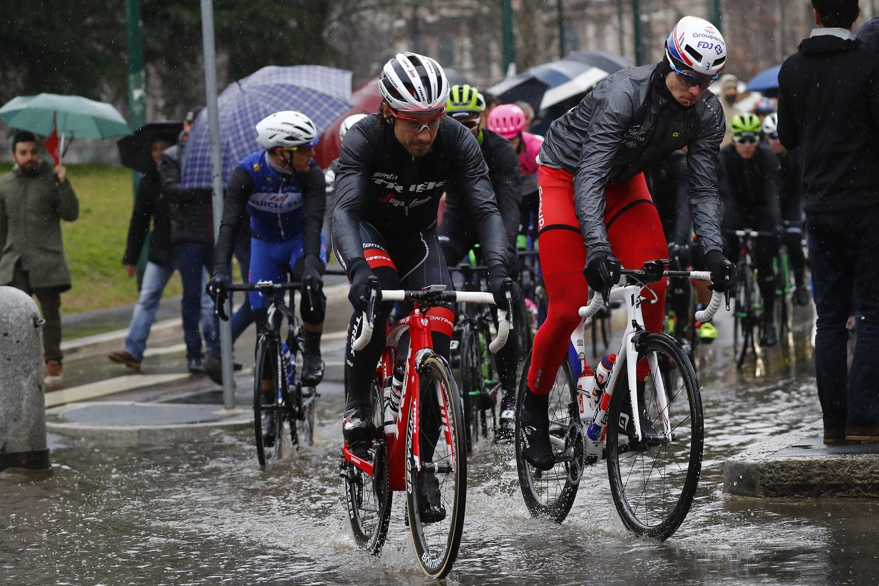 Riders splashed their way out of Milan