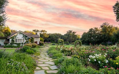 Sunset over the rose garden at San Ysidro Ranch