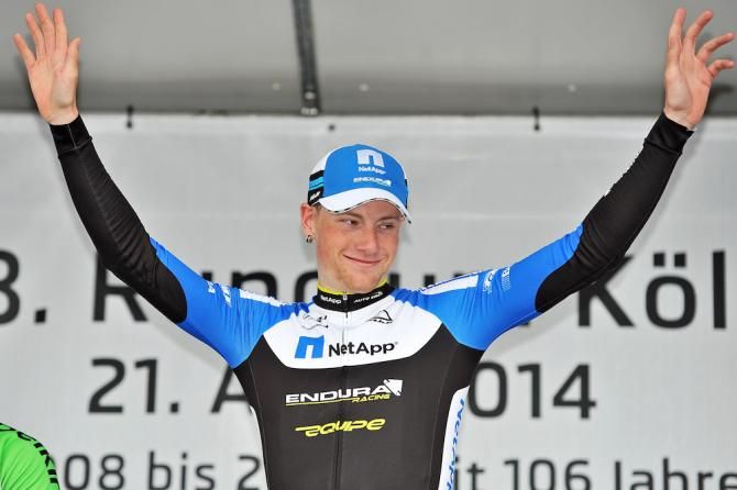 Sam Bennett (NetApp-Endura) celebrates his Rund um K&ouml;ln win
