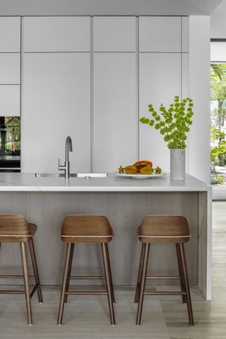 Kitchen with minimalist bar counter at the Tarpon Bend Residence