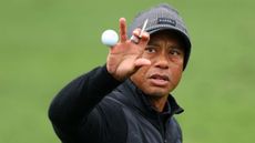 Photo of Tiger Woods catching a golf ball