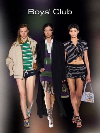 spring print trend: rugby stripes, models wearing stripe prints in spring/summer 2024 collections