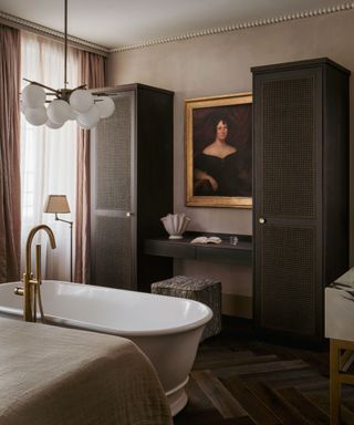 traditional bathroom with large portrait