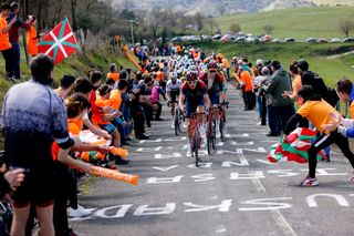 Basque fans cheer on the peloton during the 2022 Itzulia Basque Country
