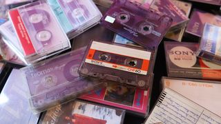 A stack of old cassette tapes