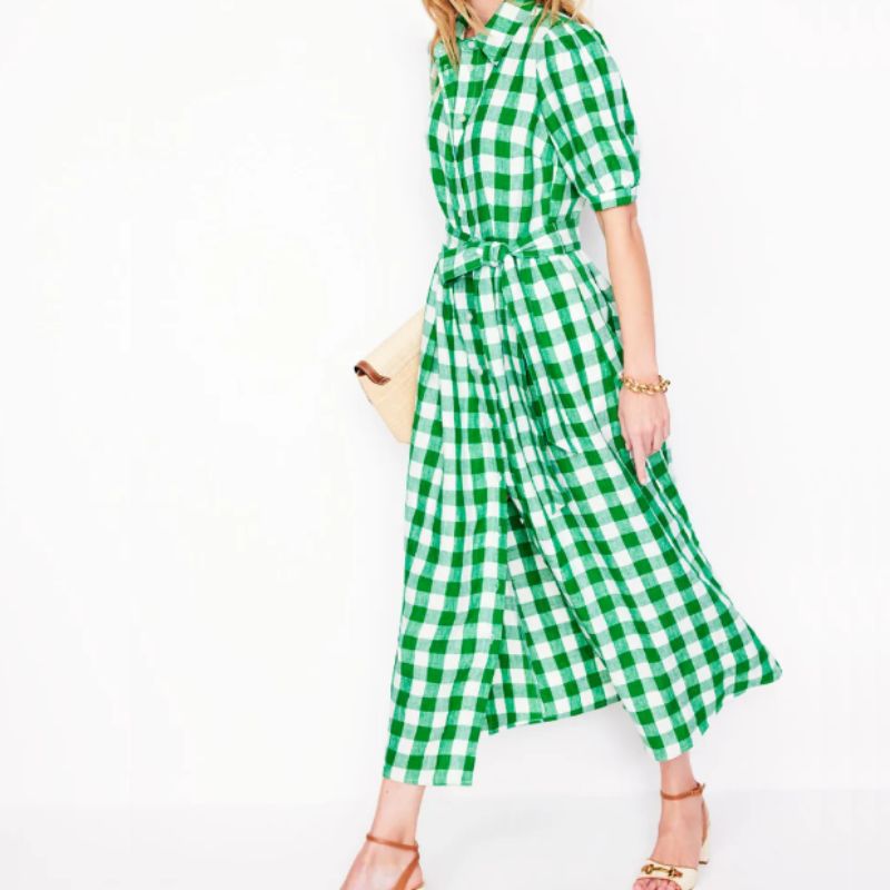 gingham linen shirt dress