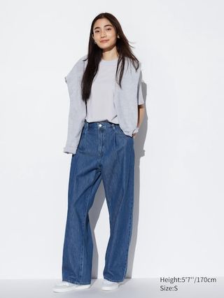 Uniqlo, Drapey Denim Pleated Pants