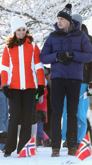 Prince William, Duke of Cambridge and Catherine, Duchess of Cambridge attend an event organised by the Norwegian Ski Federation, where they join local nursery children in a number of outdoors activities at Holmenkollen ski jump on day 4 of their visit to Sweden and Norway on February 2, 2018 in Oslo, Norway