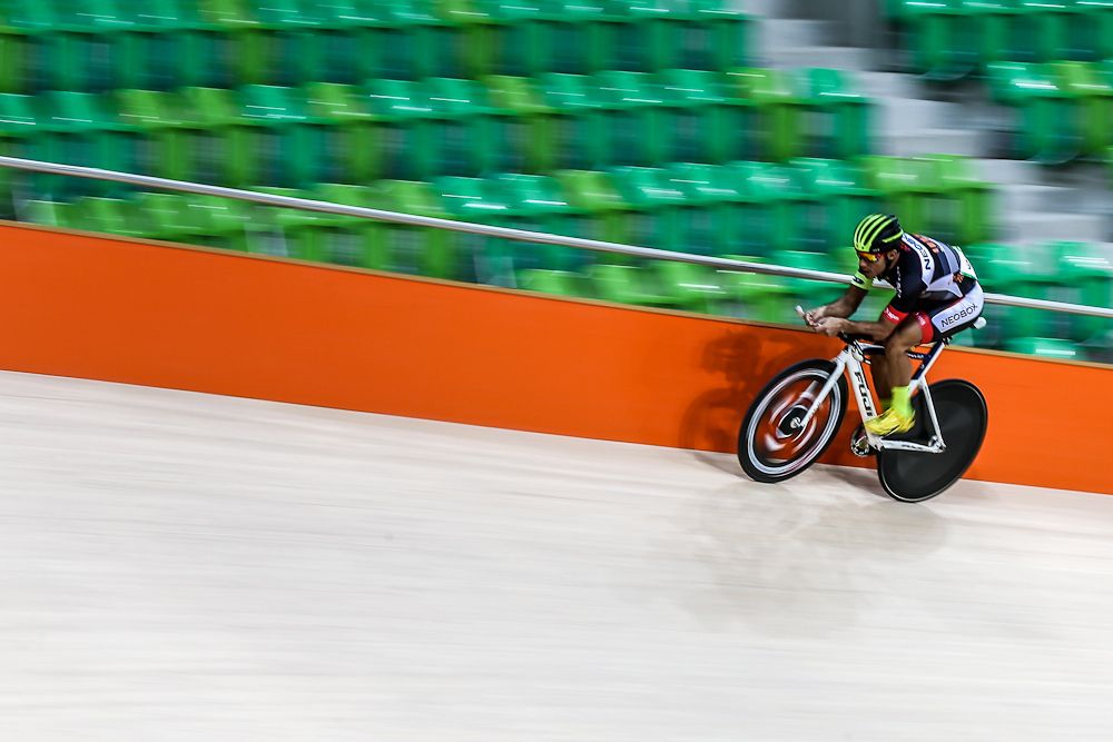 A Cyclist trains at the newly delivered Rio Olympic Velodrome at Olympic Park