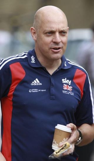 British Cycling supremo Dave Brailsford back in the GB colours rather than Sky for a day with his Ecclescake breakfast.