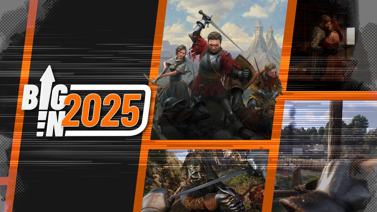 Big in 2025 montage for Kingdom Come: Deliverance 2 showing first-person sword combat, romance, a siege, and the cast of characters