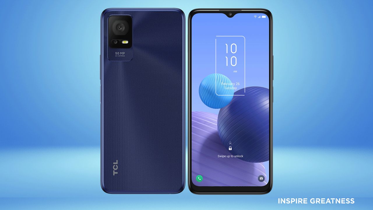 TCL 408 front and back in Midnight Blue