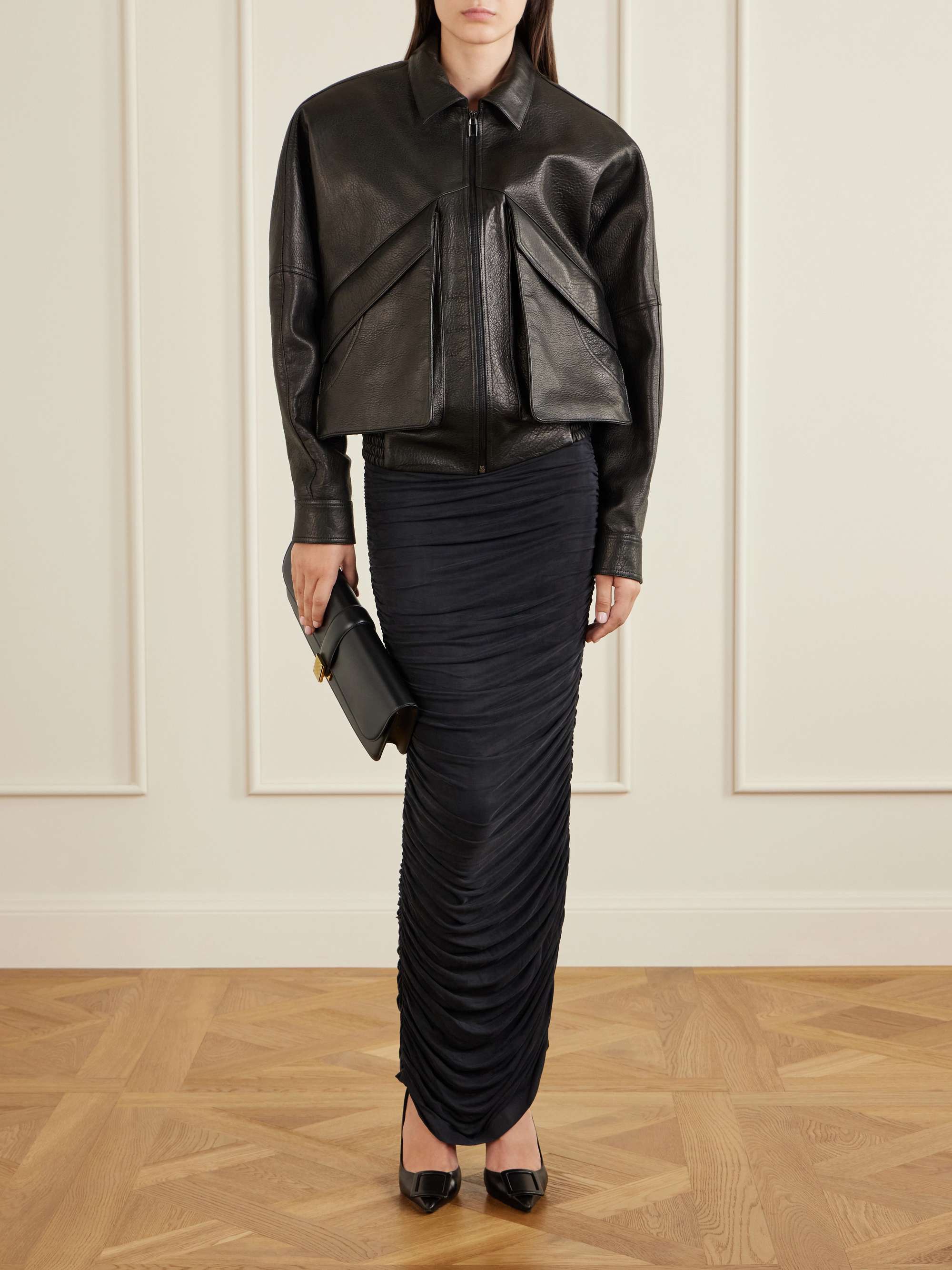 Textured-Leather Biker Jacket