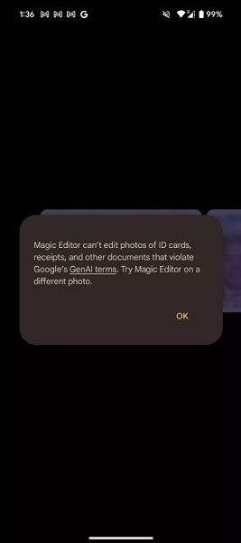 A Google Photos deep dive shows a new error message when attempting to edit an ID card.