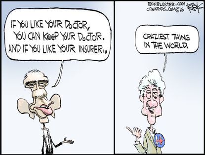 Obama cartoon U.S. Obamacare Bill Clinton crazy idea