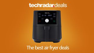 Instant Pot air fryer on an orange TechRadar deals background
