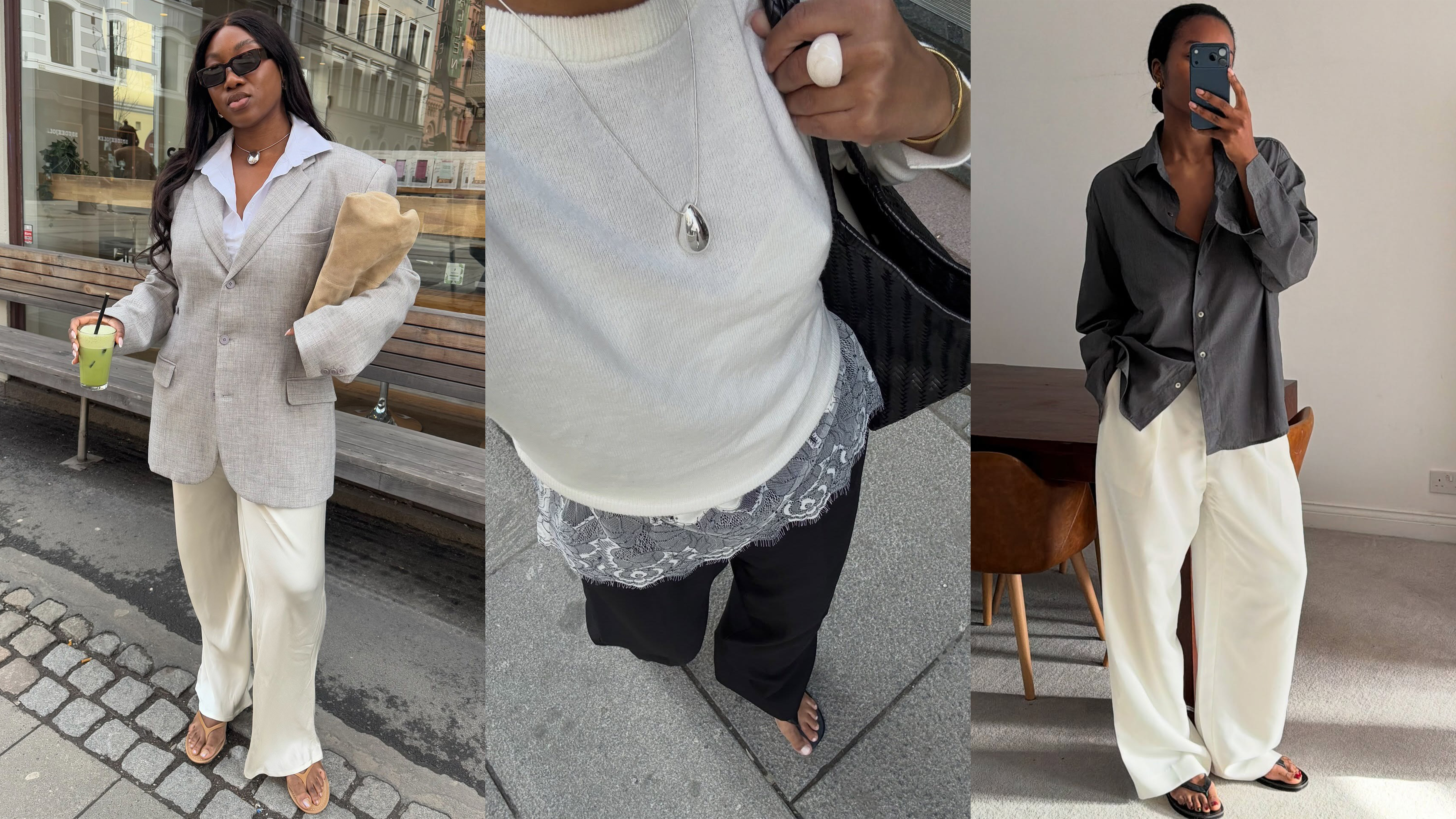 relaxed trousers and flip flops outfits for spring 2026