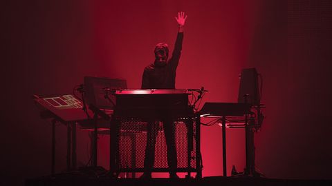 A shot of Jean-Michel Jarre performing live in Cardiff