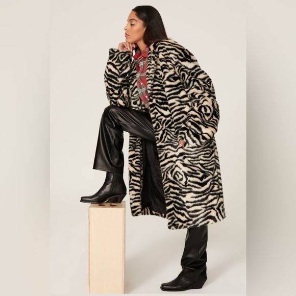 R13 Tiger Zebra Animal Print Faux Fur Coat Os Glamour+punk! Xl