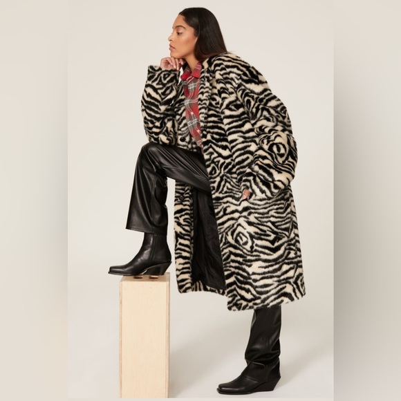 R13 Tiger Zebra Animal Print Faux Fur Coat Os Glamour+punk! Xl