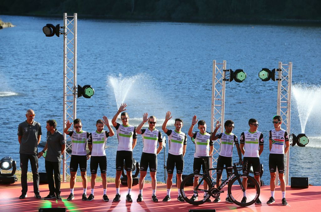 The Dimension Data squad enjoying its time on the stage