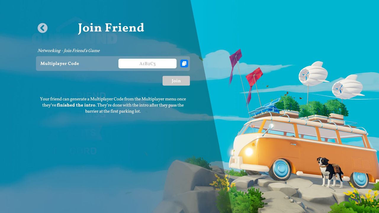 The Outbound "Join Friend" menu where you input a code.