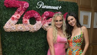 Jamie Lynn Spears and Victoria Justice posing together at a Zoey 102 cocktail party.