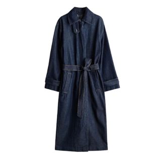 H&M dark denim trench coat with belted waist 