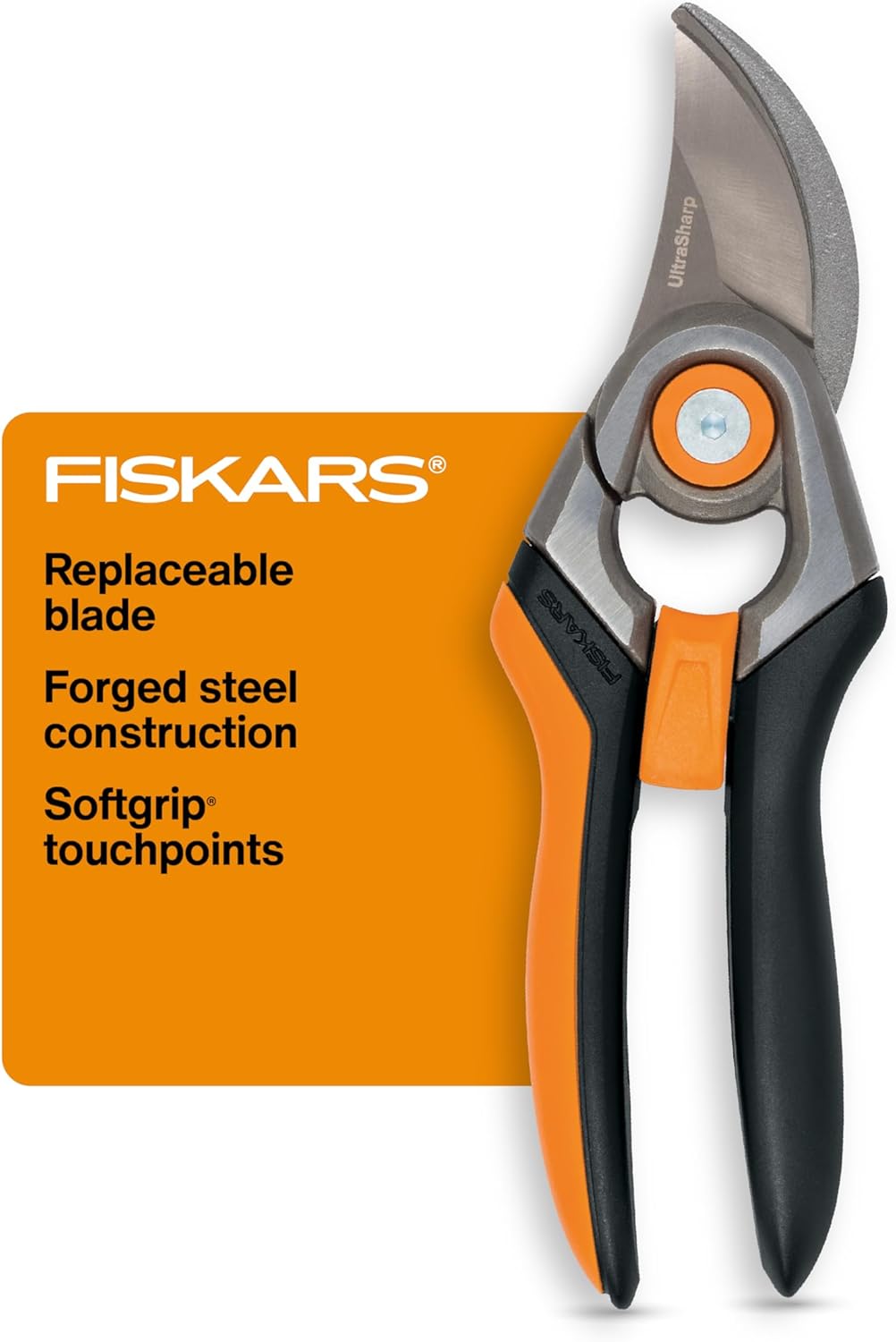Fiskars Bypass Pruning Shears, 1-Inch Cut Capacity Softgrip Pruner, Forged Steel Replaceable Blade Stays Sharp Through Heavy Use With Rust Resistant, Low-Friction Coating