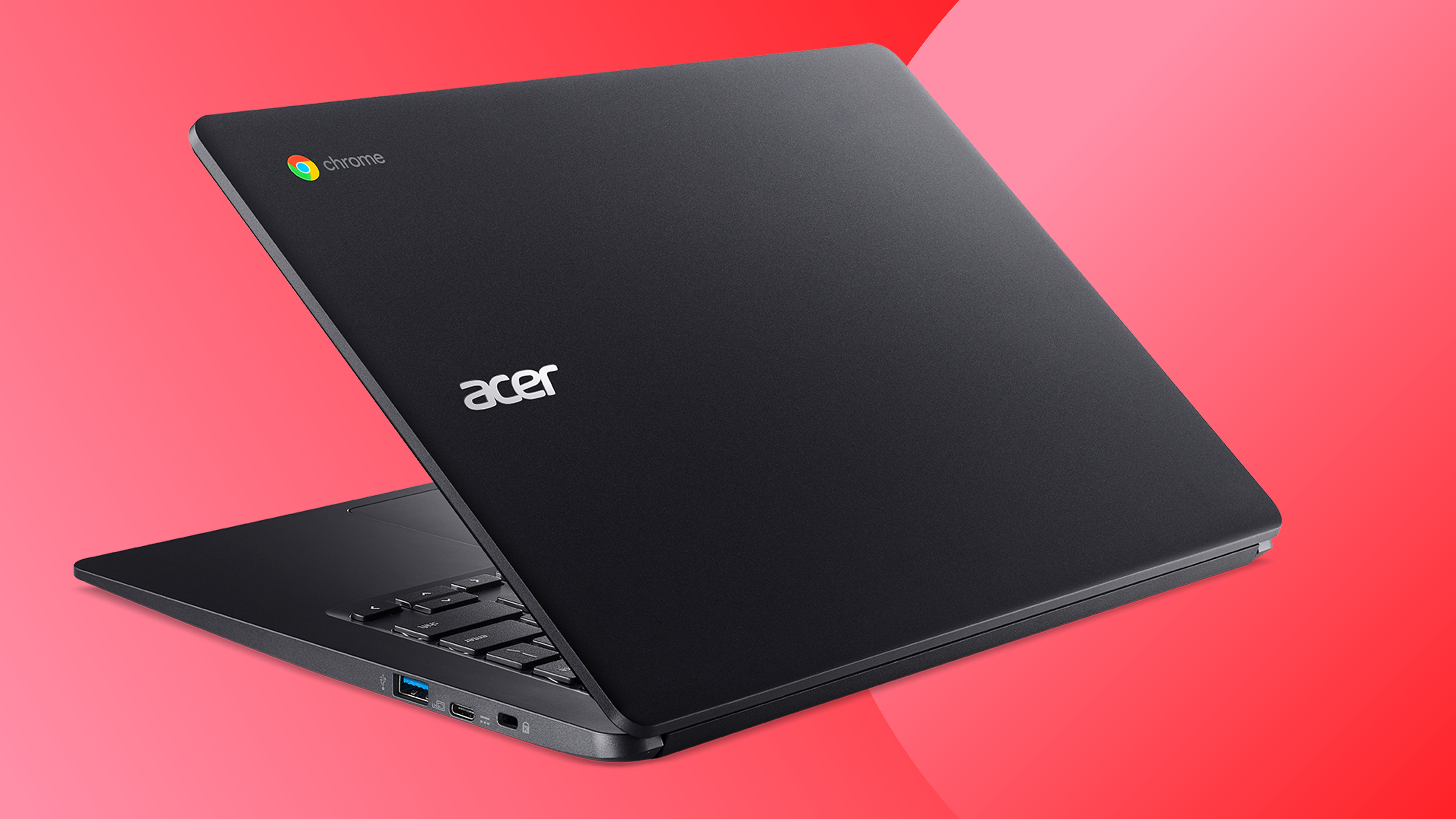 An Acer Black Friday deals image with an Acer Chromebook 314 on a red background